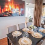 Dining table set for six at Nine Pines